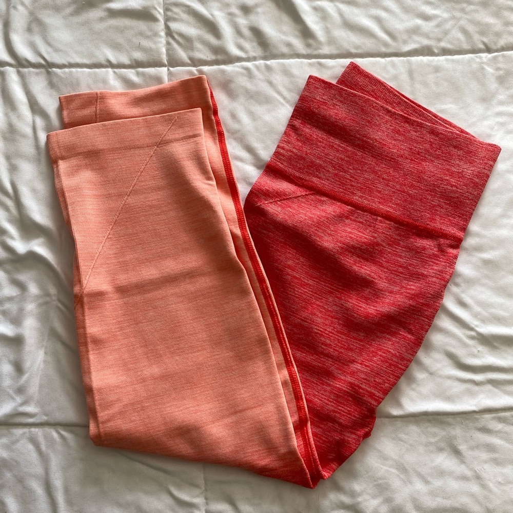 Womens Peach and Red Ombré Capri Leggings